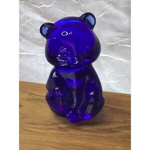 Fenton Cobalt Blue Bear Miniature Art Glass Sitting Teddy Vintage Paperweight